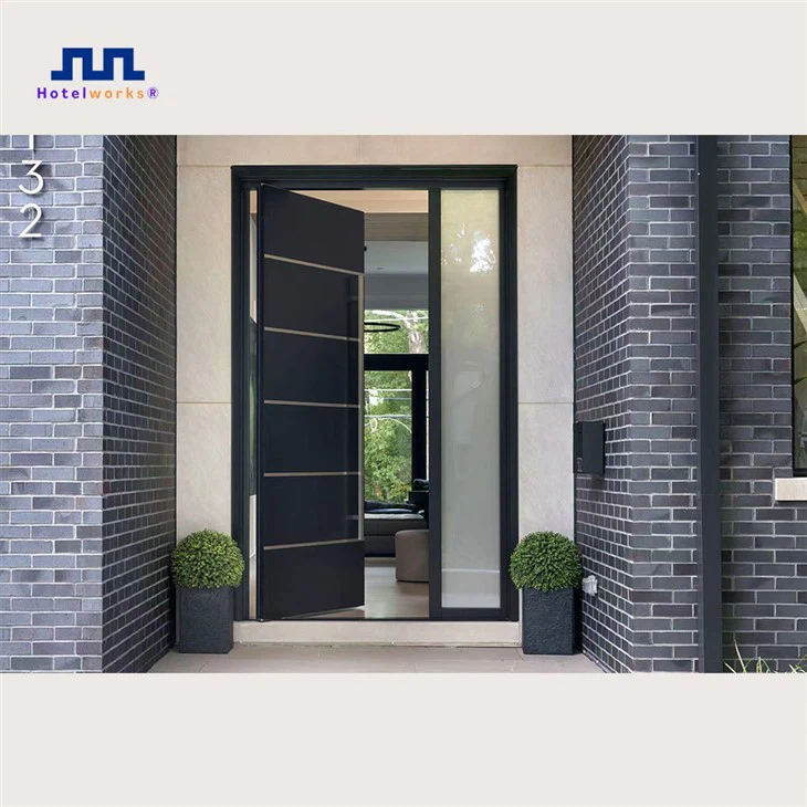 wood front door with glass